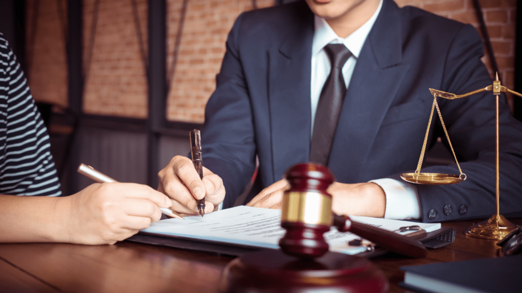 a lawyer sitting at the table