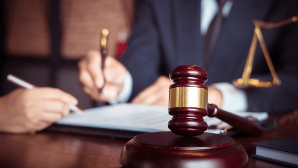 A judge's gavel on a desk