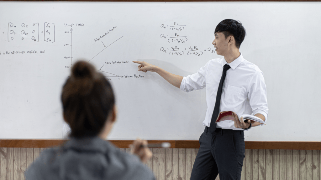 A person standing in front of a whiteboard